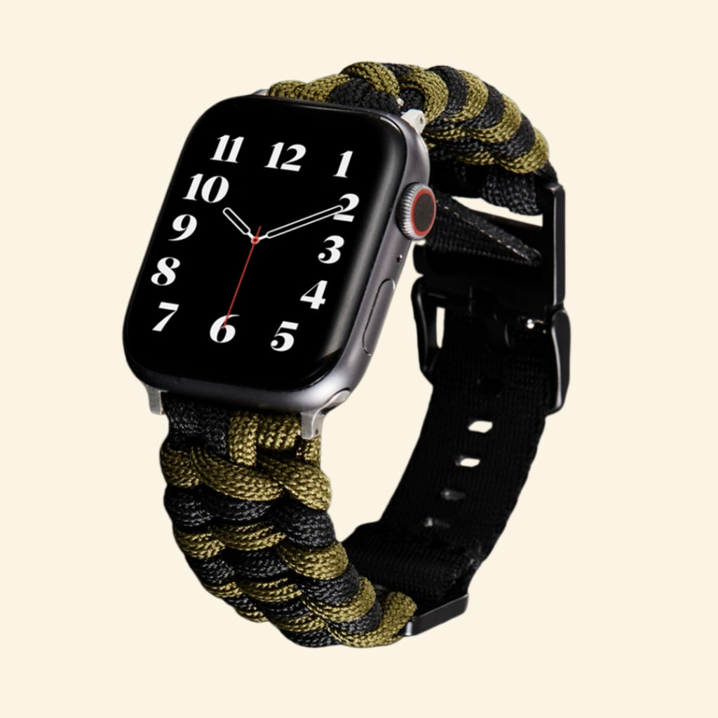 Ranger Green & Black Paracord Braided Band — full band isolated view