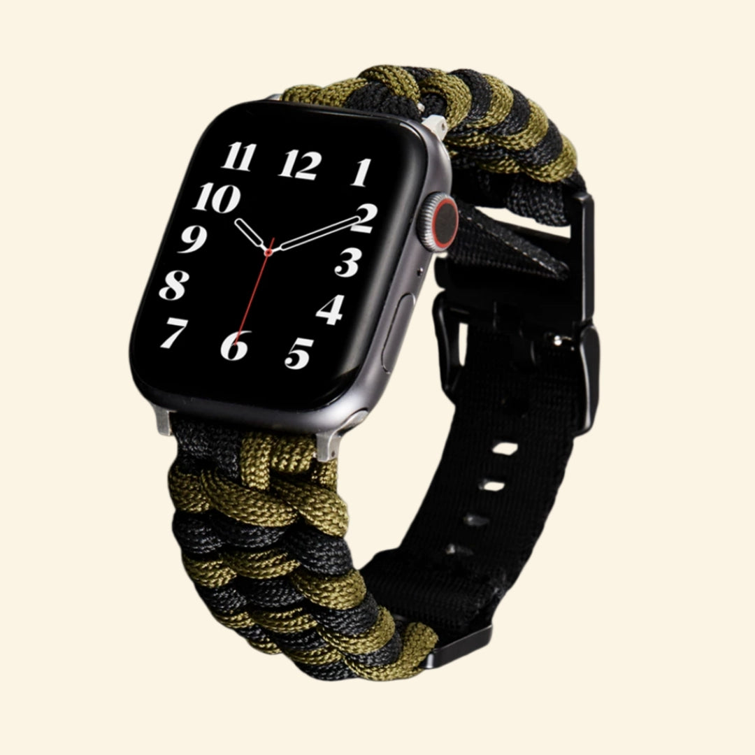 Ranger Green & Black Paracord Braided Band — full band isolated view