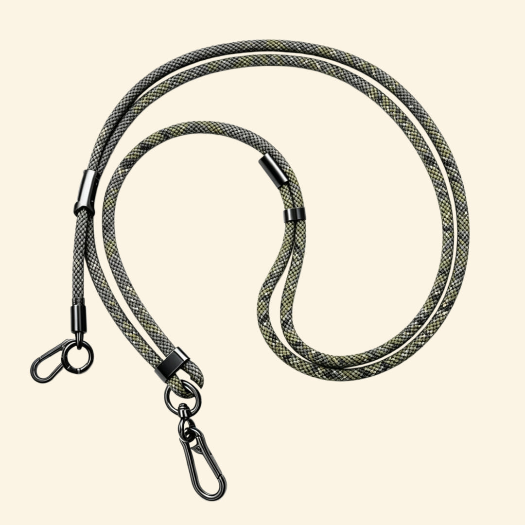 The Core Cord Moss & Olive Fleck – full lanyard coiled flat lay