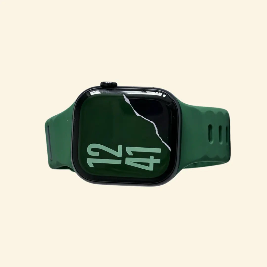 Forest Green Ocean Wave Apple Watch Band — angled wrist view showing wave texture