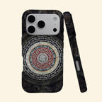 The Sacred Mandala case – angled floating view showing full Sanskrit mandala concentric rings