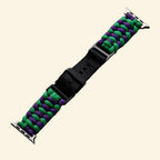 Purple & Green Paracord Braided Band for Apple Watch - Carapace StudioWatch BandCarapace StudioCarapace StudioApple Watch Ultra 3 (49mm)Purple & Green Paracord Braided Band — flat lay with Apple Watch