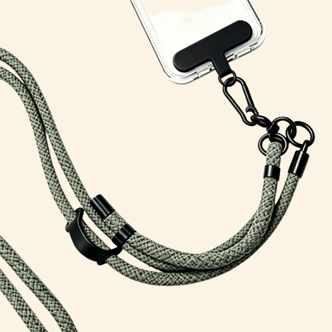 The Core Cord Tactical Sage Green – lanyard attached to phone case detail view