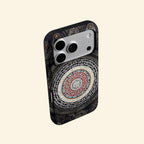 The Sacred Mandala case – front and side profile showing slim shell with cosmic wheel print