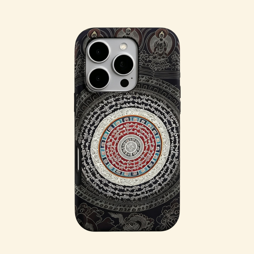 The Sacred Mandala – Sanskrit Mandala & Cosmic Wheel iPhone Case
