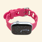 Hot Pink Cutout Chain Link Silicone Band — front face view on Apple Watch