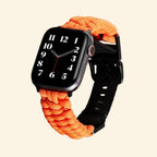 Tactical Paracord Braided Band for Apple Watch — Specimen No. 9808 - Carapace StudioApple Watch BandCarapace StudioCarapace StudioCS-9808-PCRD-ORG-AW-1Apple Watch Ultra 3 (49mm)Tactical Paracord Braided Apple Watch Band in Safety Orange — flat lay with band components, Specimen No. 9808
