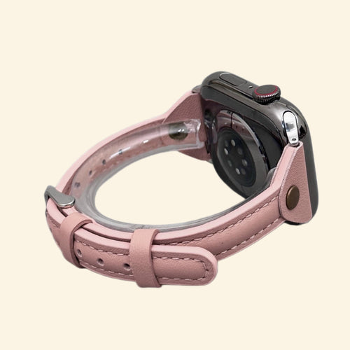 Dusty Blush Leather Band — front face view on Apple Watch