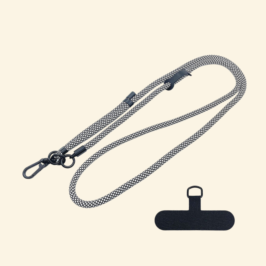 The Core Cord Monochrome Grid – lanyard with tether pad flat lay