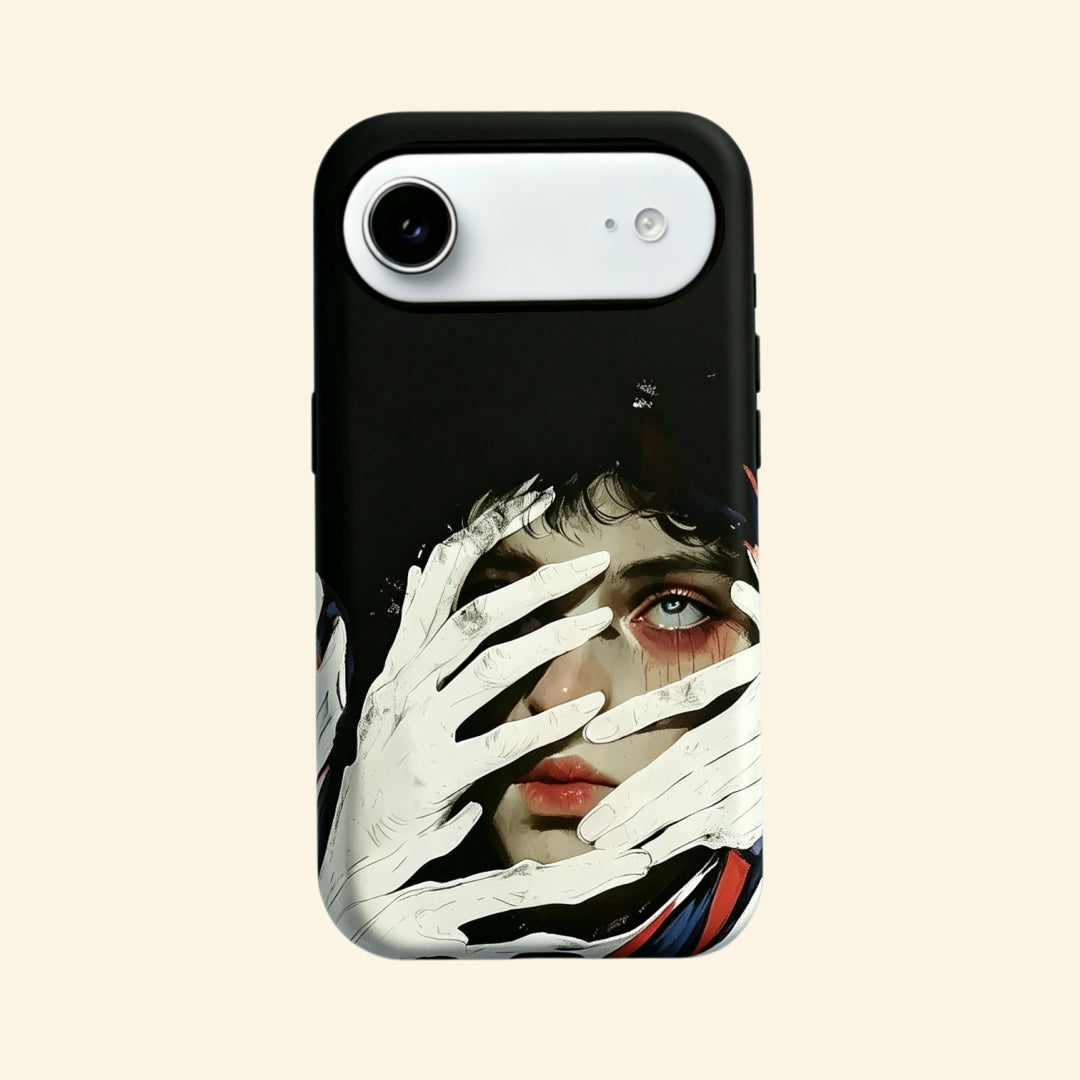 The Silent Gaze – Surreal Pale Hands & Blue Eye Portrait Fine Art iPhone Case