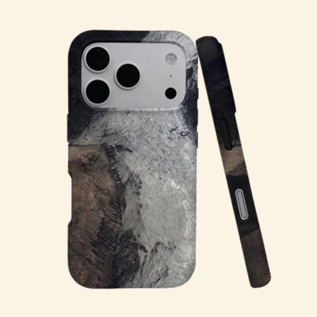 The Glacial Strata case – angled floating view showing dark shale and glacial ridge texture