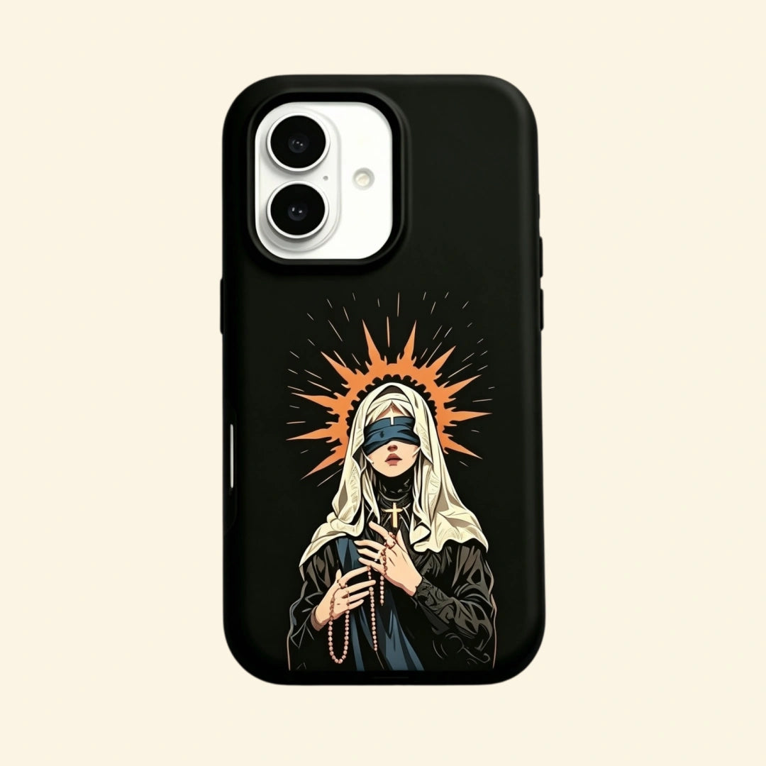 The Veiled Sanctuary – Veiled Saint & Flame Halo Fine Art iPhone Case