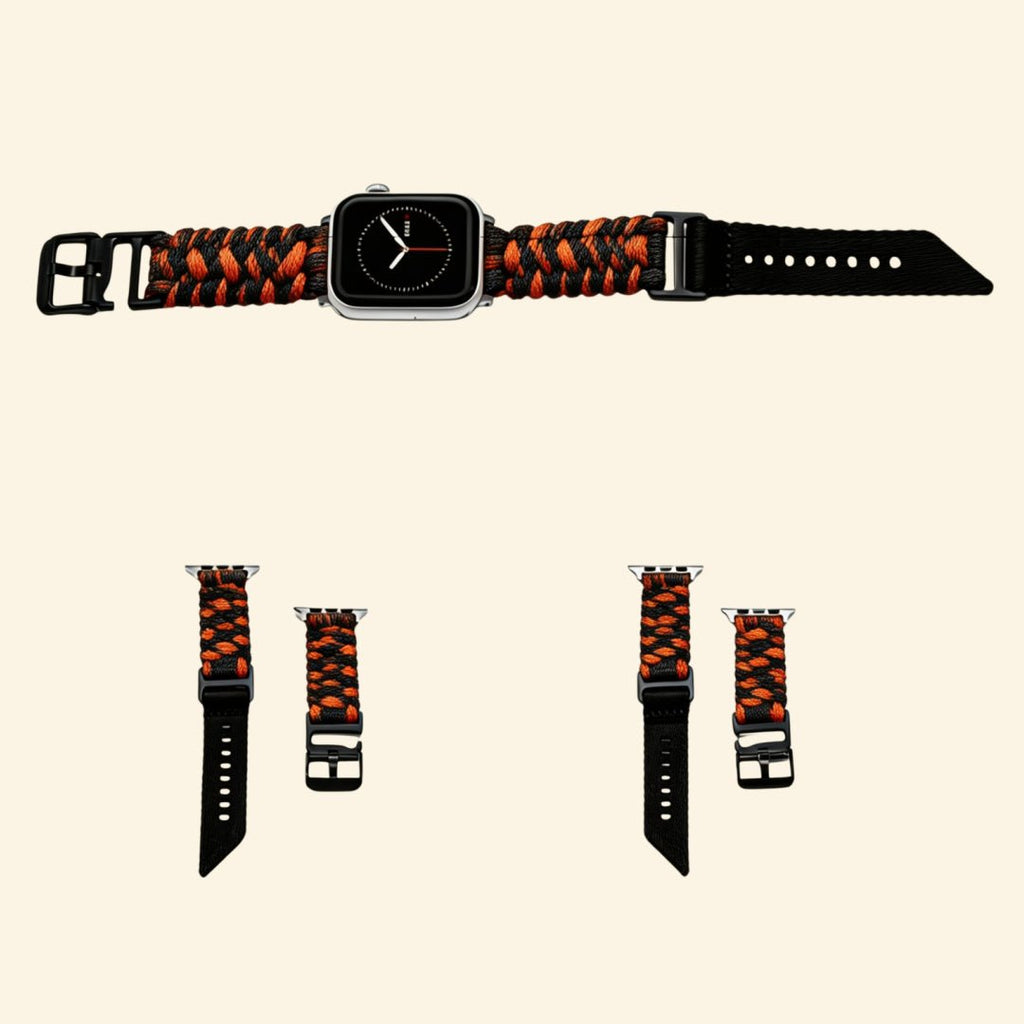 Ember Orange & Black Paracord Braided Band for Apple Watch - Carapace StudioWatch BandCarapace StudioCarapace StudioApple Watch Ultra 3 (49mm)Ember Orange & Black Paracord Braided Band on Apple Watch — front face view