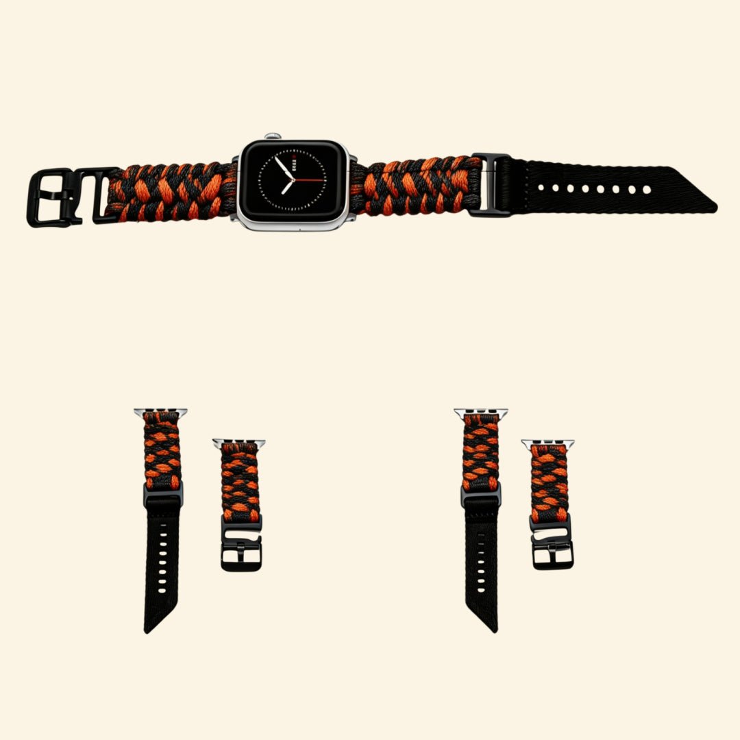 Ember Orange & Black Paracord Braided Band for Apple Watch - Carapace StudioWatch BandCarapace StudioCarapace StudioApple Watch Ultra 3 (49mm)Ember Orange & Black Paracord Braided Band on Apple Watch — front face view