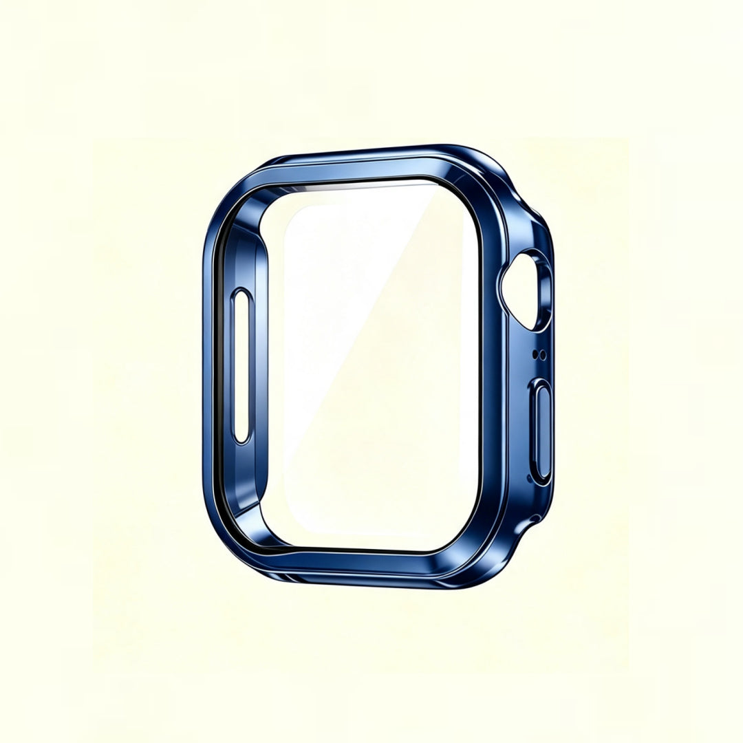 The Nocturnal Abyss Midnight Blue – exploded view showing case, glass, and Apple Watch