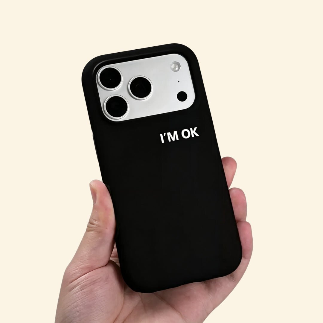 The Statement Case – "I'M OK" Matte Black Magnetic Protective Shell - Carapace StudioPhone CaseCarapace StudioCarapace StudioCS-801-IP16PMiPhone 16 Pro MaxI'M OK Magnetic Case – side profile