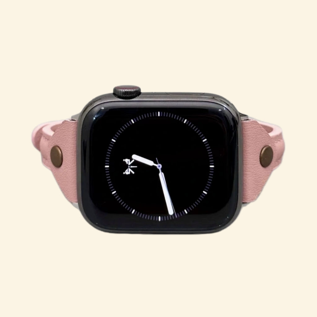 Dusty Blush Leather Band — rear strap detail with stitching and buckle
