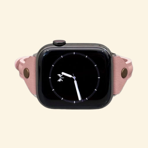 Dusty Blush Leather Band — rear strap detail with stitching and buckle