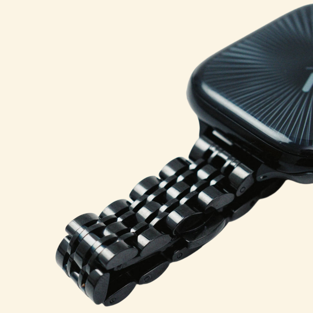 Obsidian Black Jubilee Band — side profile on Apple Watch