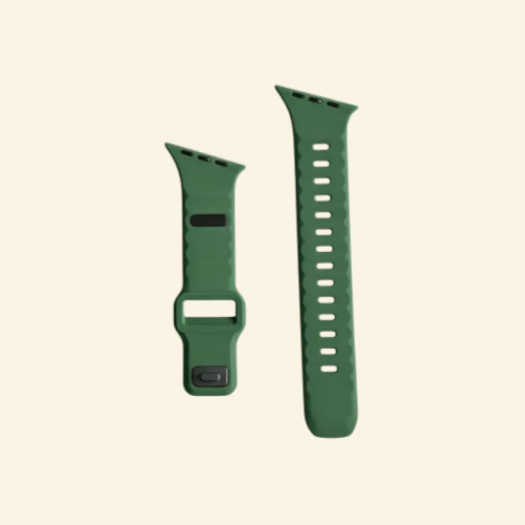 Forest Green Ocean Wave Apple Watch Band — band pieces detail on cream background