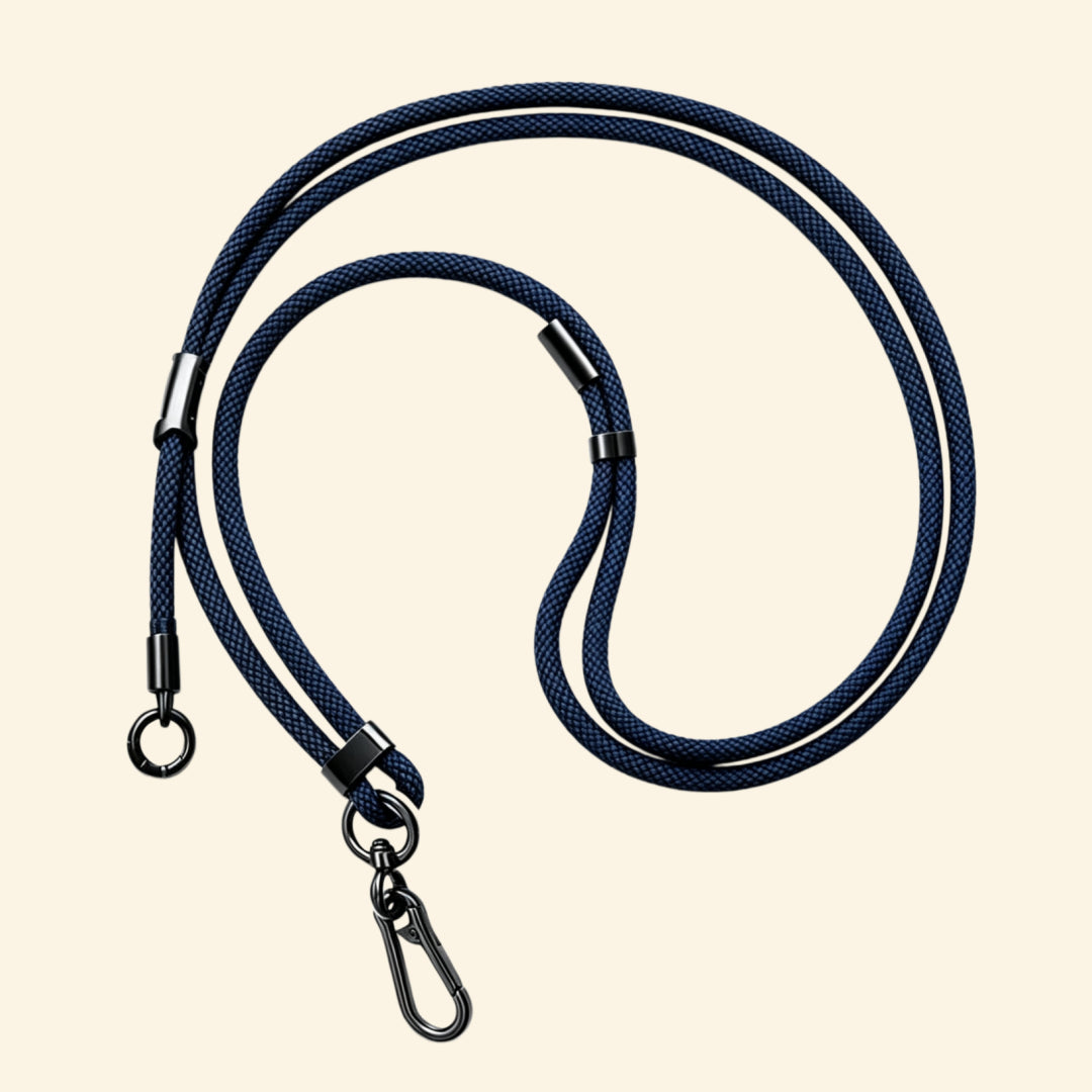 The Core Cord Onyx Black – full lanyard coiled flat lay