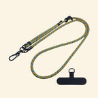 The Core Cord Amber & Teal Cross-Weave – lanyard with tether pad flat lay