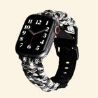 White & Black Paracord Braided Band on Apple Watch — top flat lay view