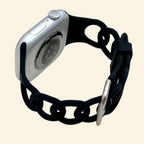 Onyx Black Cutout Chain Link Silicone Band for Apple Watch - Carapace StudioWatch BandCarapace StudioCarapace StudioCS-8676-BLK-SIL-1Apple Watch Ultra 3 (49mm)Onyx Black Cutout Chain Link Silicone Band — rear sensor view on Apple Watch