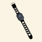 Onyx Black Cutout Chain Link Silicone Band for Apple Watch - Carapace StudioWatch BandCarapace StudioCarapace StudioCS-8676-BLK-SIL-1Apple Watch Ultra 3 (49mm)Onyx Black Cutout Chain Link Silicone Band — flat lay showing full strap length and chain link detail