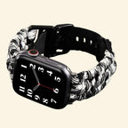 White & Black Paracord Braided Band on Apple Watch — angled side view