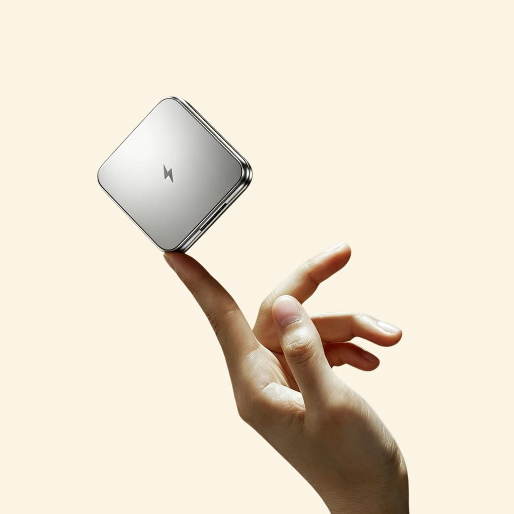 Foldable 3-in-1 MagSafe Wireless Charging Station - Carapace StudioWireless ChargerCarapace StudioCarapace Studio10557-1Glacial PlatinumMagSafe charging station exploded view showing magnetic alignment