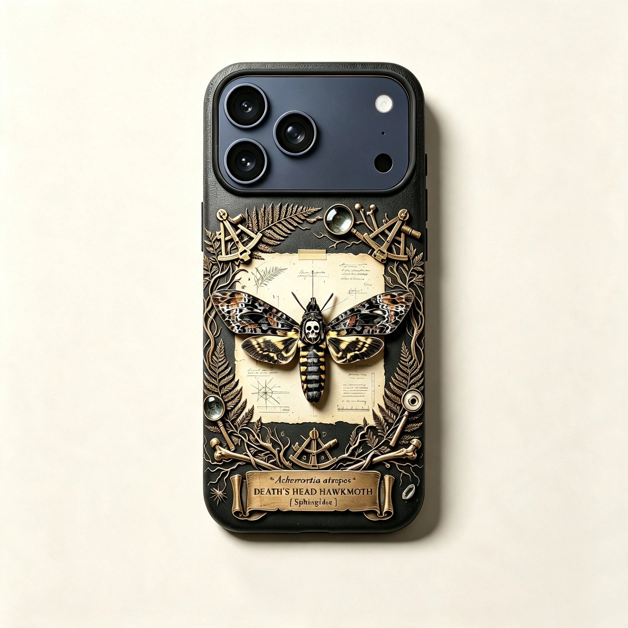The Acherontia Specimen — Death's-Head Hawkmoth Enclosure for iPhone 17 Pro Max
