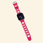 Hot Pink Cutout Chain Link Silicone Band — flat lay showing full strap length and chain link detail
