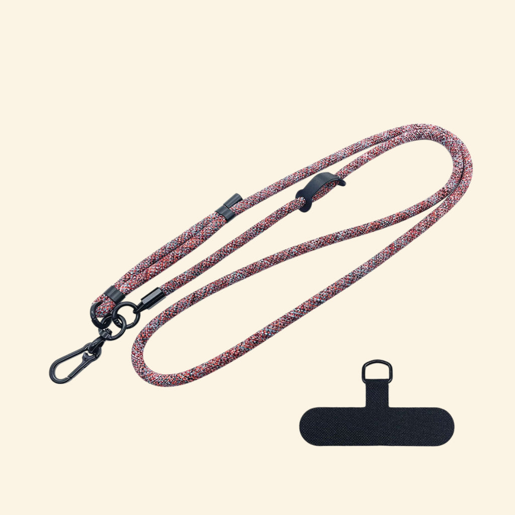 The Core Cord Terracotta Rust Cross-Weave – lanyard with tether pad flat lay