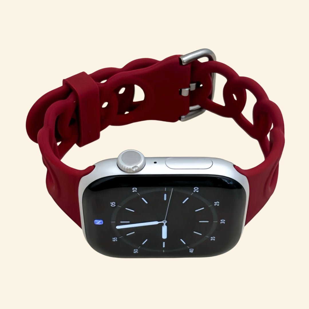 Deep Burgundy Cutout Chain Link Silicone Band for Apple Watch - Carapace StudioWatch BandCarapace StudioCarapace StudioSPEC-8676-CRIMSON-ROSE-1Apple Watch Ultra 3 (49mm)Deep Burgundy Cutout Chain Link Silicone Band - Front View