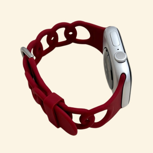Deep Burgundy Cutout Chain Link Silicone Band for Apple Watch - Carapace StudioWatch BandCarapace StudioCarapace StudioSPEC-8676-CRIMSON-ROSE-1Apple Watch Ultra 3 (49mm)Deep Burgundy Cutout Chain Link Silicone Band - Side View