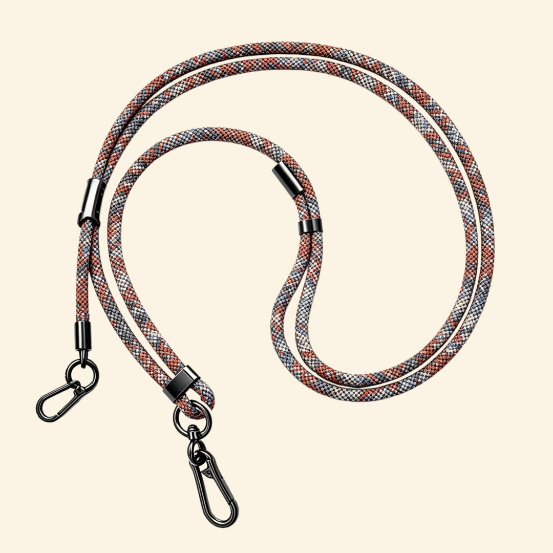 The Core Cord Terracotta Rust Cross-Weave – full lanyard coiled flat lay