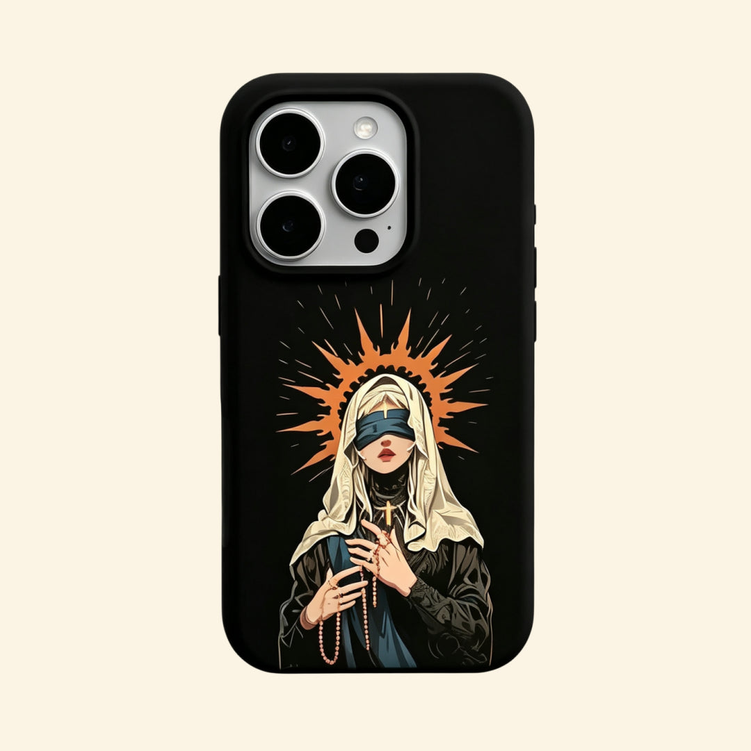The Veiled Sanctuary – Veiled Saint & Flame Halo Fine Art iPhone Case