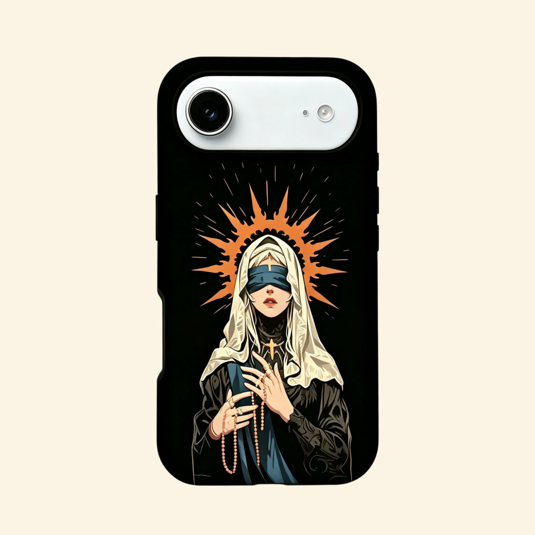 The Veiled Sanctuary – Veiled Saint & Flame Halo Fine Art iPhone Case