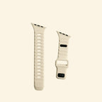 Oat Beige Ocean Wave Apple Watch Band — flat lay with watch and band components