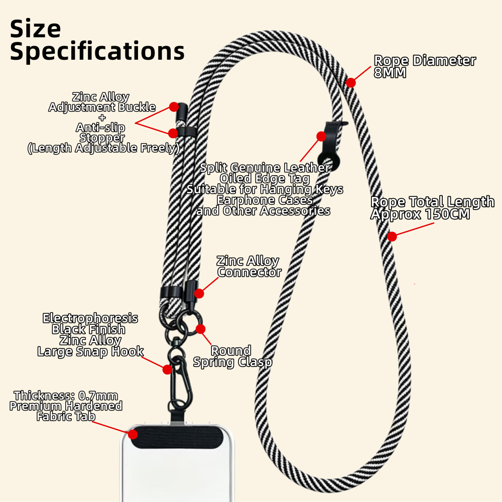 The Core Cord – Archival Utility Rope Lanyard System  Monochrome Zebra Stripe