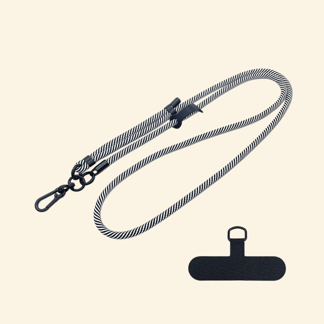 The Core Cord Monochrome Zebra Stripe – lanyard with tether pad flat lay