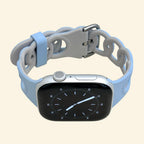 Glacier Blue & Slate Grey Cutout Chain Link Band — flat lay showing full strap length and dual-tone chain link detail