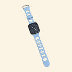 Glacier Blue & Slate Grey Cutout Chain Link Band — rear sensor view on Apple Watch