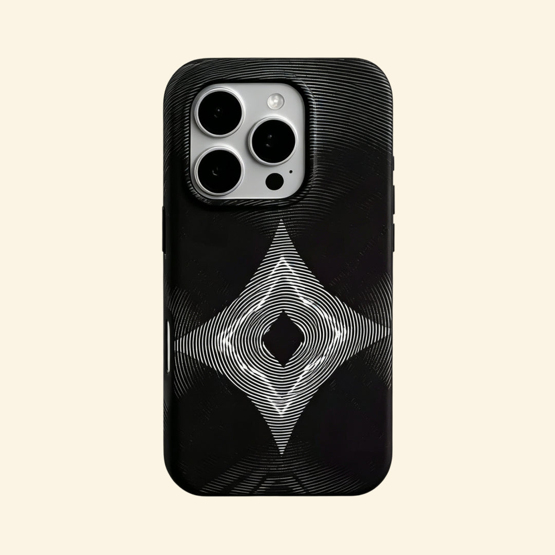 The Sonic Starburst – Geometric Line Starburst & Optical Rhombus iPhone Case