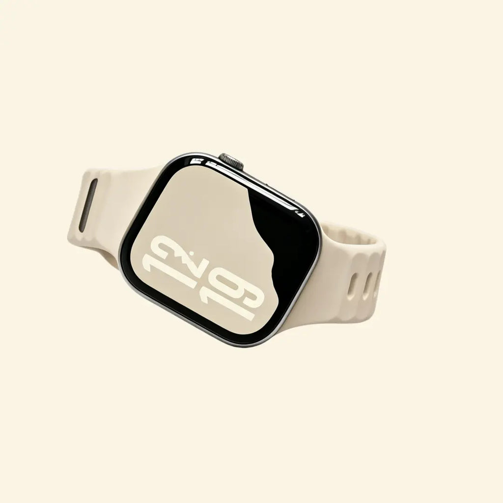 Oat Beige Ocean Wave Apple Watch Band — band pieces detail on cream background