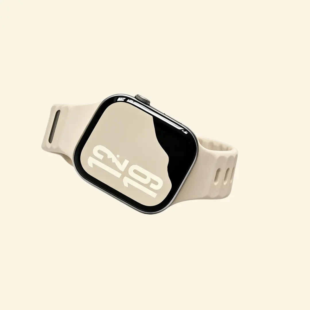 Oat Beige Ocean Wave Apple Watch Band — band pieces detail on cream background