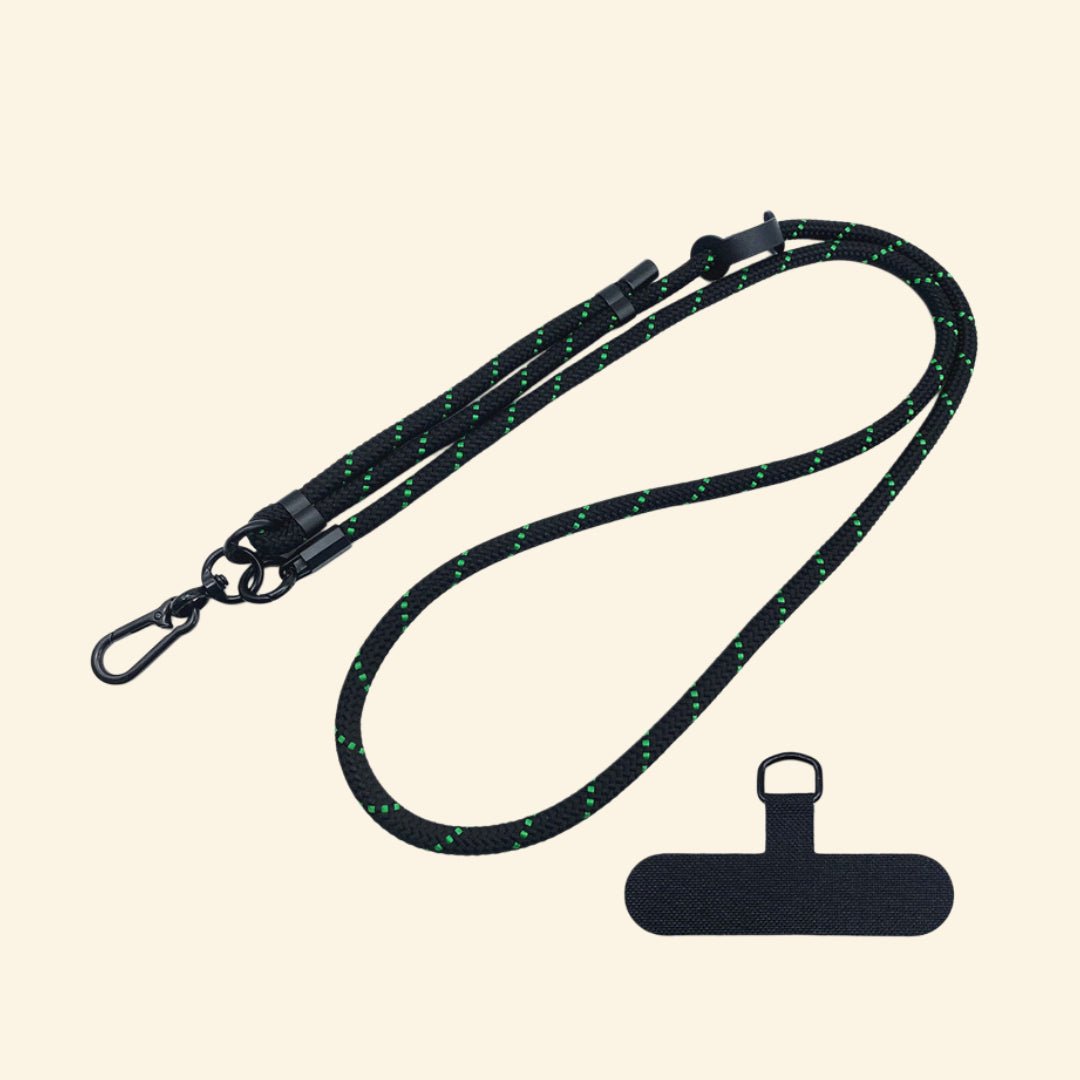 The Core Cord – Archival Utility Rope Lanyard System - Carapace StudioPhone LanyardCarapace StudioCarapace StudioCS-554-CYBER-NEON-GRIDThe Core Cord Cyber Neon Grid – lanyard with tether pad flat lay