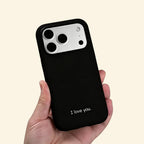The Final Vow case – angled floating view showing I love you. typography on deep matte black shell