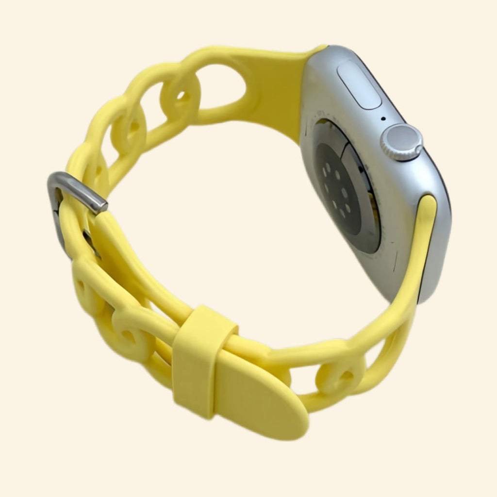 Vibrant Lemon Yellow Cutout Chain Link Silicone Band for Apple Watch - Carapace StudioWatch BandCarapace StudioCarapace StudioSPEC-8878-SOLAR-GINKGO-1Apple Watch Ultra 3 (49mm)Vibrant Lemon Yellow Cutout Chain Link Silicone Band - Back View